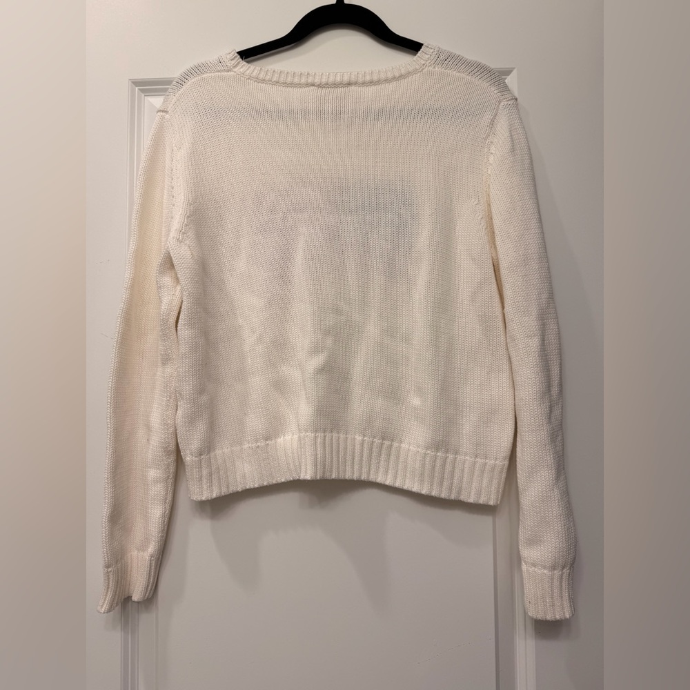 Women's White Crew Neck Sweater with Flag Design - Picture 2 of 3